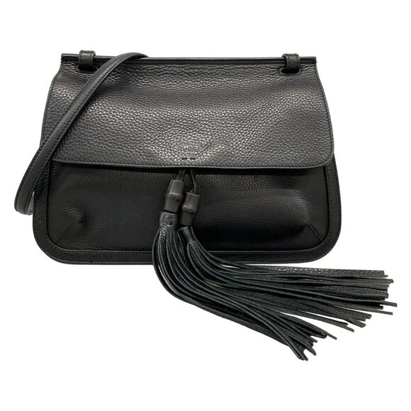 Gucci Handbags - GUCCI Bamboo Daily 370826 Black Leather Shoulder Bag